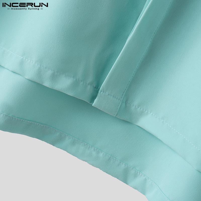 INCERUN Men Lapel Neck Long Sleeve Irregular Loose Short Cargo Shirts