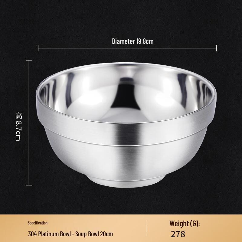 Wutuo 304 Stainless Steel Double-Layer Insulated Bowl