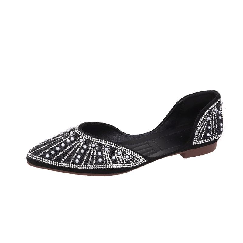 

Pointed versatile light mouth ladyshoes Doudou shoes flat bottom one pedal rhinestone thin women s shoes single shoes 40 чёрный