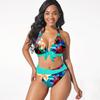 Costum de baie pentru femei în stil cu gât agățat Costum de baie cu imprimeu curcubeu strălucitor Bikini Tankini