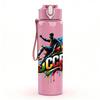 1PC Color Splash Soccer Player Print 750ml Color Plastic Sports Water Bottle Leakproof Flip Straw Lid Suitable for Sports Office Home Use