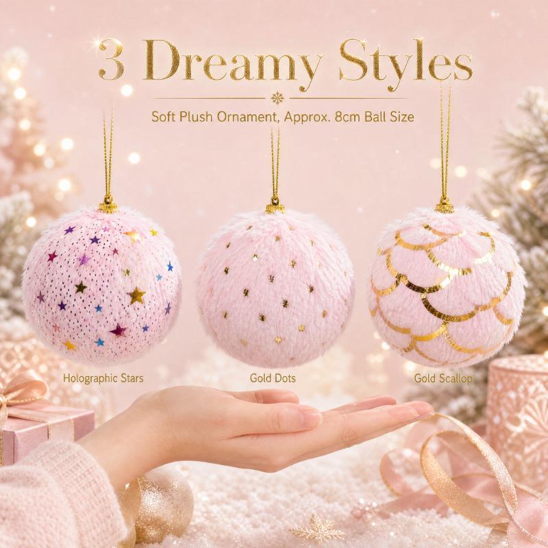 Fluffy Christmas Tree Ornament Set - Festive Ball Pendant Decorations