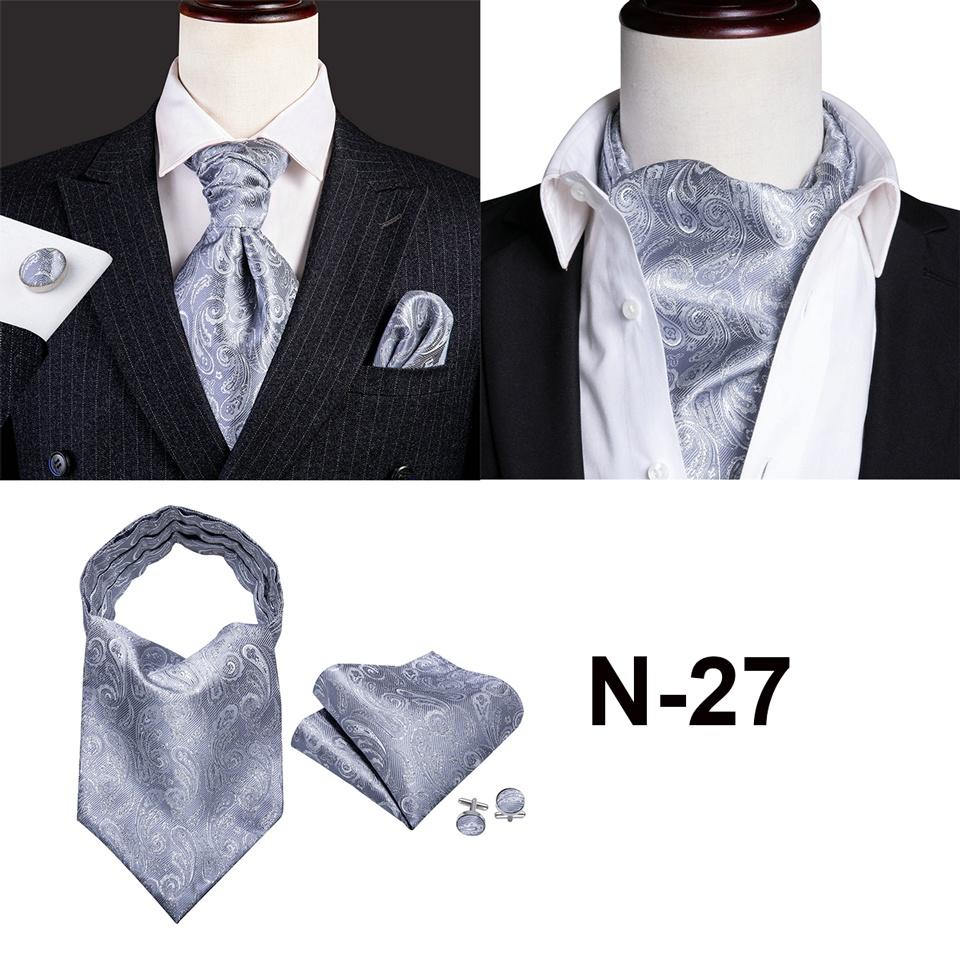 Barry.Wang Paisley Hedvábná kravata pro muže Ascot Kravata Kapesní manžetové knoflíčky Módní sada