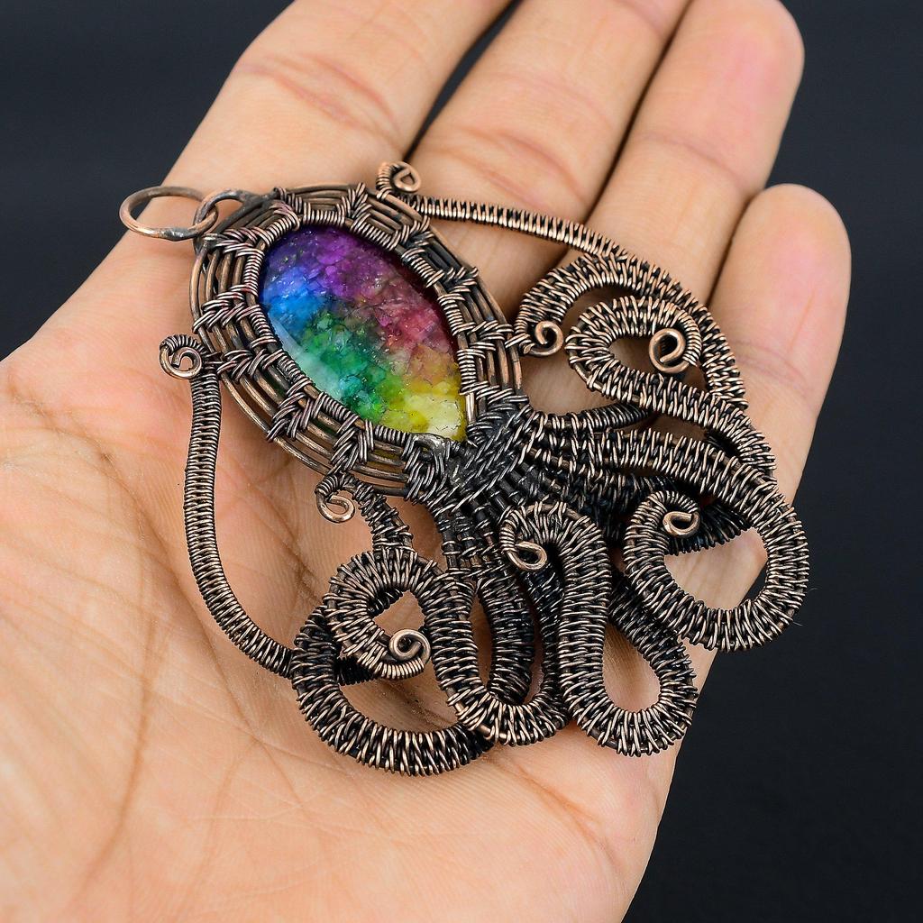 Rainbow Solar Quartz 999 Copper Wire Wrapped Pendant, Handmade Gemstone Pendant Jewelry, Gifts For Wife Brand New Pendant