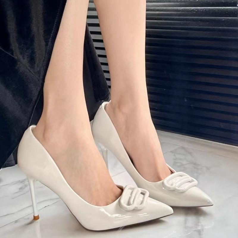 Black patent leather high heels new pointed thin heels sexy temperament celebrity style single shoes women