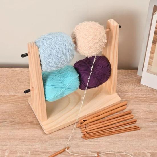 

Деревянный держатель пряжи Yousheng, горизонтальный держатель клубков пряжи, двойной вращающийся органайзер для хранения пряжи, распределитель пряжи для принадлежностей для вязания крючком