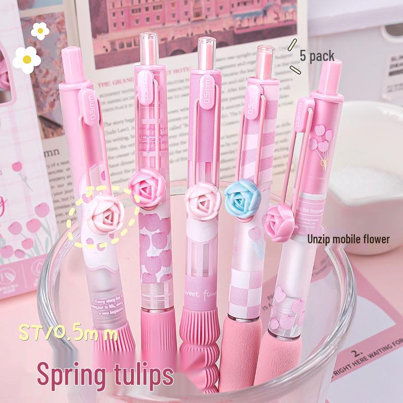Chinese Floral Soft Grip Gel Pen Set - Quick-Dry, High-Value Brush Pens for Exams