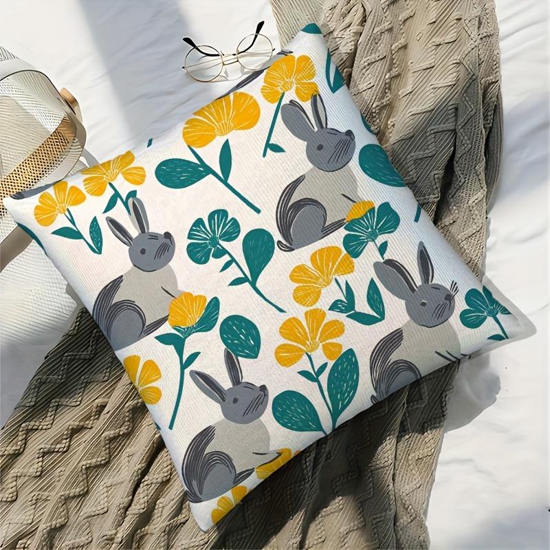 Bunny & Flowers Cushion Covers Chair Living Room Pillowcase Cozy Zipper Sofa Pillow Covers Bedroom Indoor Home Decor