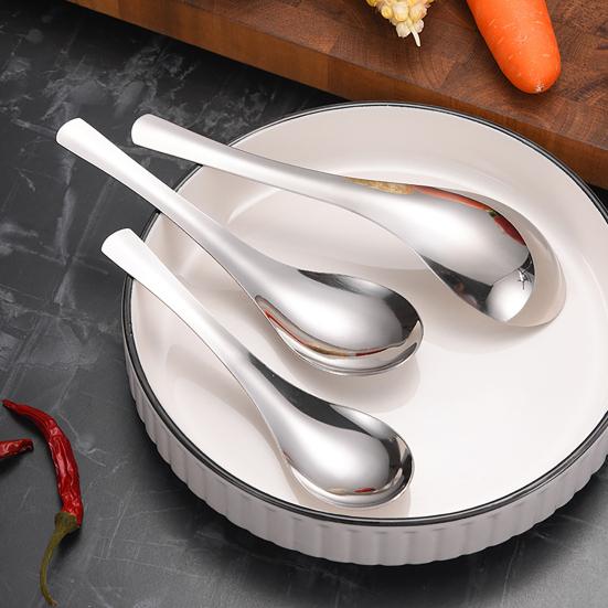 Stainless Steel Dinner Spoons Large Dessert Teaspoon with Round Edge Metal Cutlery for Home Kitchen Restaurant