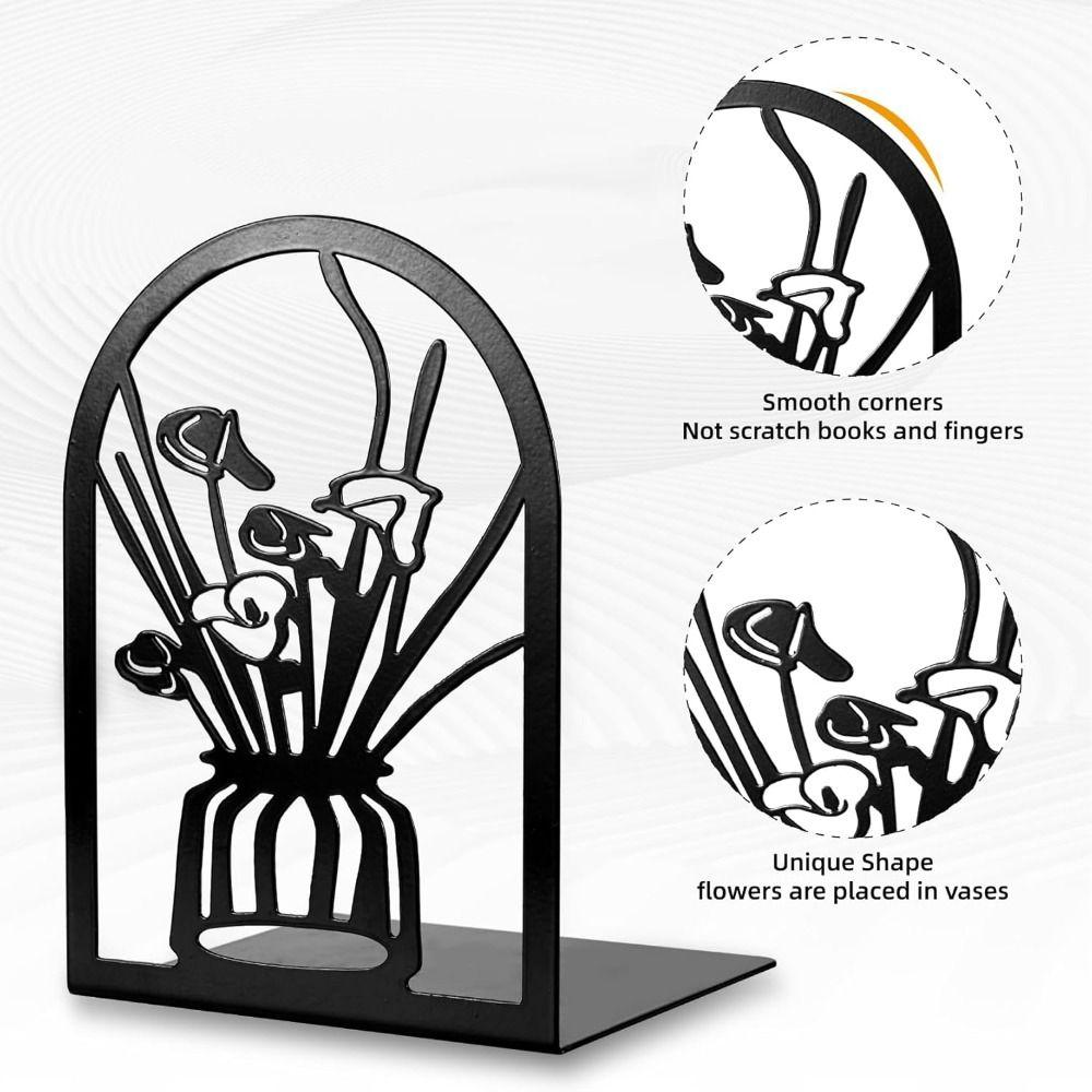 2Pcs Anti-Slip Office Supplies Hollow Book Rack Stand 2025 Metal Bookends