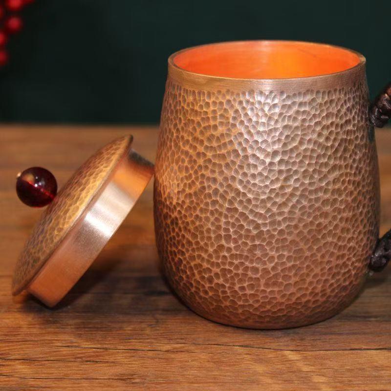 Vintage Pure Copper Cup,Coffee Mug Engraving Hammer Texture Woven Handle 500 ml Moscow Mule Tumbler Mug,Tea Water Cup Tableware