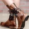Autumn and Winter New Lace-up Rivets Low Heel Thick Heel Medium Tube Short Boots Large Size Women's Boots Locomotive Knight Boots Women's Spot