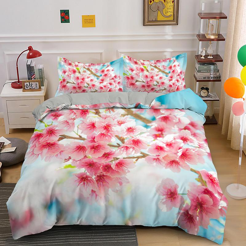 

Комплект постельного белья с изображением цветка сливы, комплект постельного белья с розовыми цветами для девочек из микрофибры с принтом веток в японском стиле EU single(135x200cm)