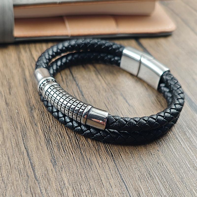 Stainless Steel Cross Men's Leather Bracelet Black Bracelet Jewelry Birthday Gift Bangles Handmade Jewelry Accessories Wholesale