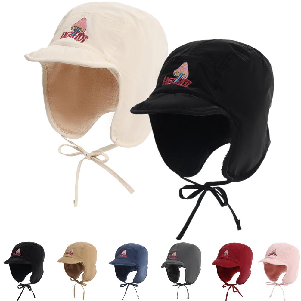 New Pilot Style Hat Fashioh Winter Cap Mushroom Embroidery Warm Bomber Hat Caps For Women Solid Color Girl Hats