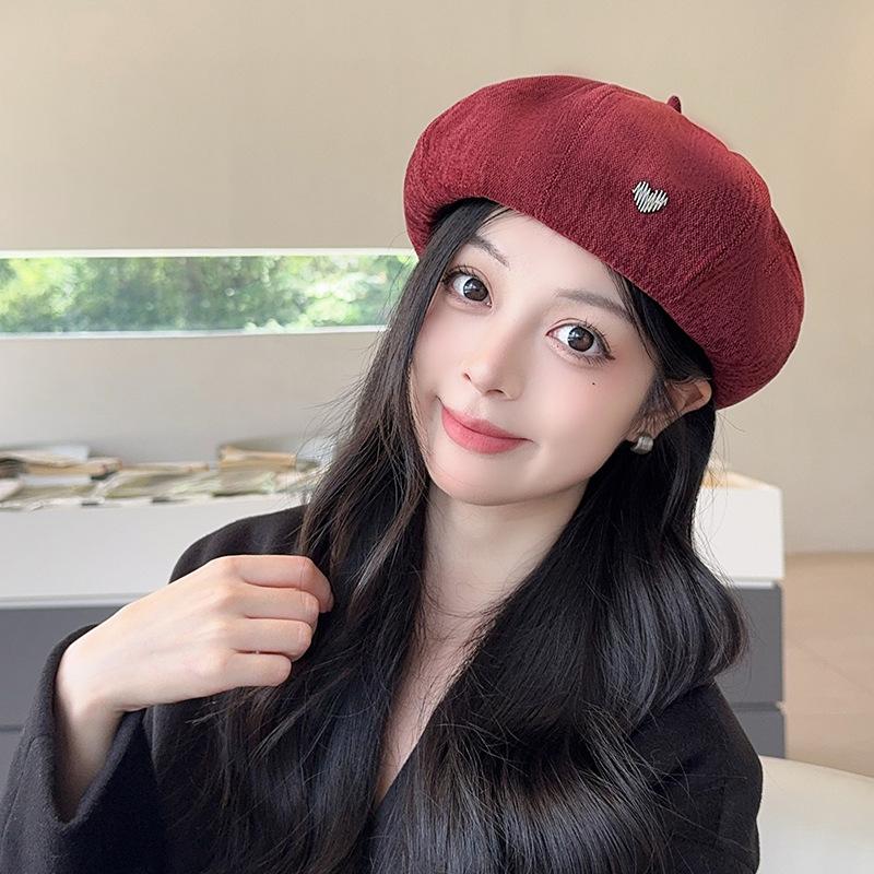 Korean Version of Retro Literary Love Beret Hat for Women in Autumn and Winter New Fashion Painter Hat Showing Face Small Pumpkin Hat for Women
