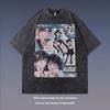 Summer Men'S Street Tide Brand Washed Old Short-Sleeved T-Shirt Men'S And Women'S Cartoon Printed Couple Half-Sleeved Tee Shirt