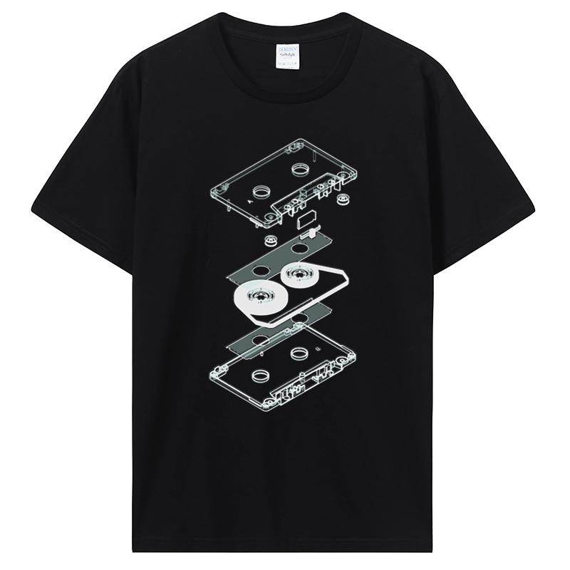 

Fun T-shirt with Cassette Tape Design, Casual Wear, Retro Music Cassette Player, DJ, MC, CD Birthday Gift, Summer Style T-shi... S разноцветный