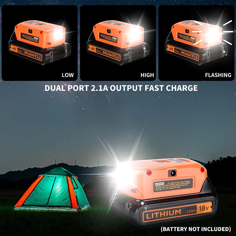 Battery Adapter for Craftsman/for Black Decker 14.4v-20v Li-ion Battery with Dual USB Work Light