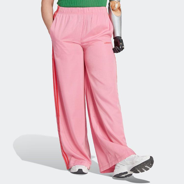 Adidas Oryginalne spodnie z szerokimi nogawkami, lampas boczny, proste nogawki, dzianinowe spodnie sportowe, spodnie damskie, różowe IT8169