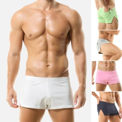 Men Sports Shorts Mid-rise Elastic Waistband Large Pockets Shorts Briefs Solid Color Side