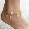 Leaf Tassels Two Layer Faux Pearl Beach Sandal Ankle Chain Foot Bracelet Anklet