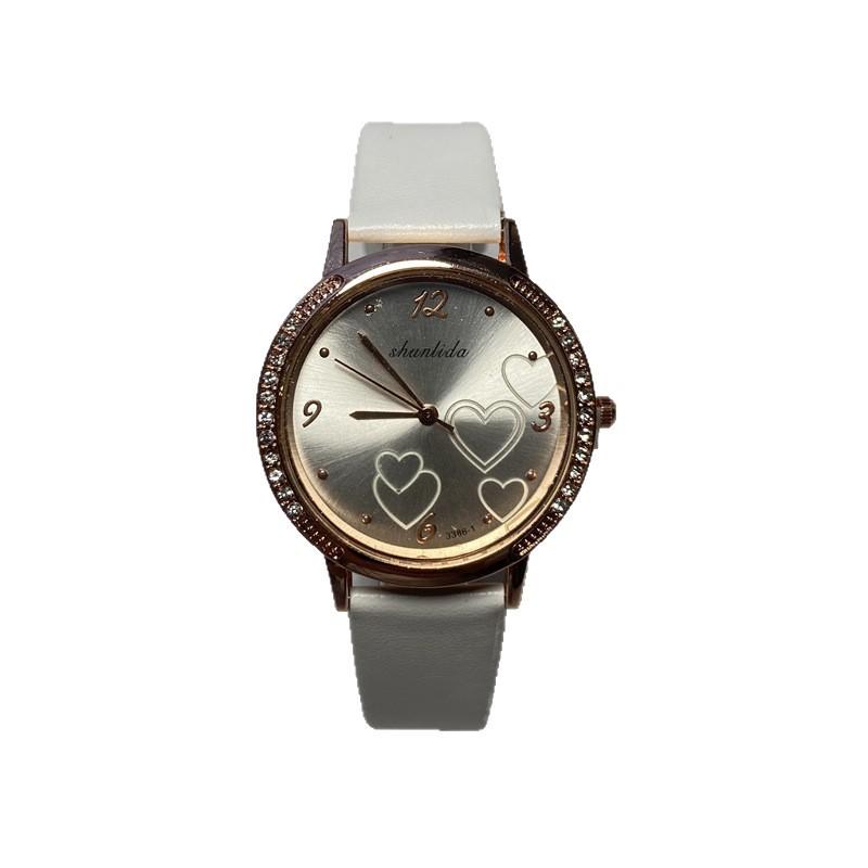 Rhinestone Heart Women's Watch Leather Strap Quartz Fashion Minimalist Wristwatch