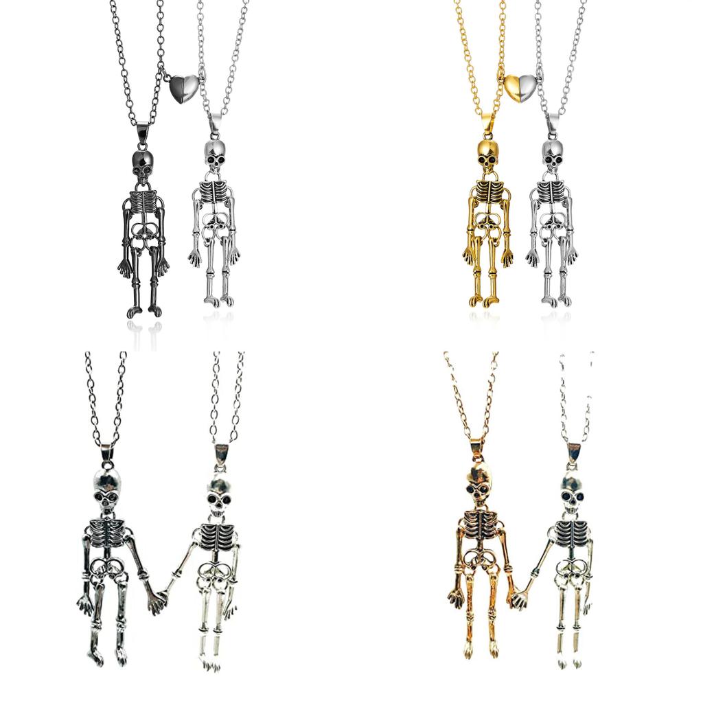 Gothic Skull Pendant Necklace For Couples With Alloy Chain And Magnetic Clasp