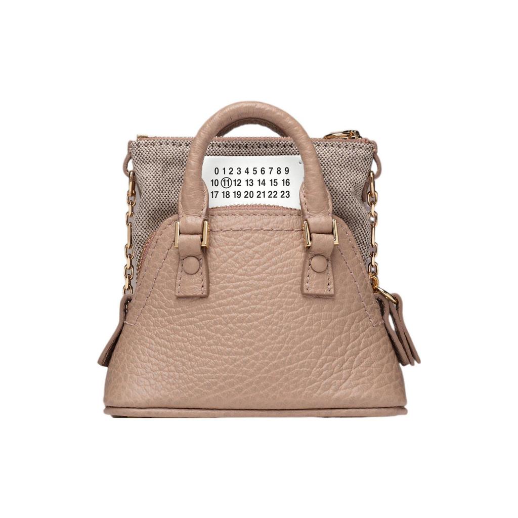 Maison Margiela 5Ac Klassisches Logo-Etikett Reißverschluss Genarbtes Kalbsleder Handtasche Umhängetasche Damen Taschen Rosa Braun SB3WG0025P4455T2070