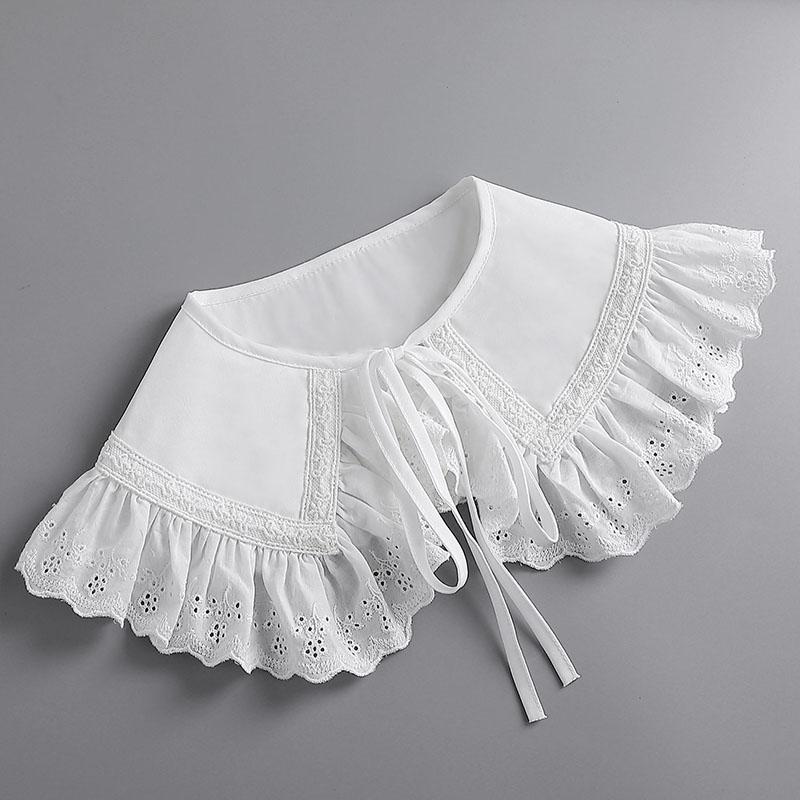 Removable Lace Doll Fake Collar Women Tie Ladies White Shawl Wrap Detachable Embroidered Lapel False Collar Clothes Accessory