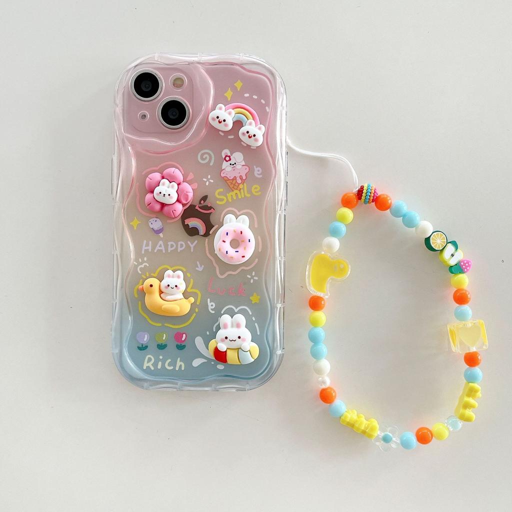 Applicable To Apple 16pro Three-dimensional Doll Rainbow Duck Mobile Phone Case IPhone 13 Rabbit Bracelet Cream Pattern Shell