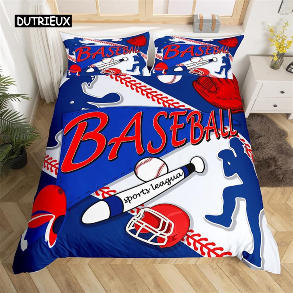 Baseball Duvet Cover Polyester Sports Theme Bedding Set King Baseball Gaming Geometry Stripe Quilt Cover For Ball Lover Boy Girl