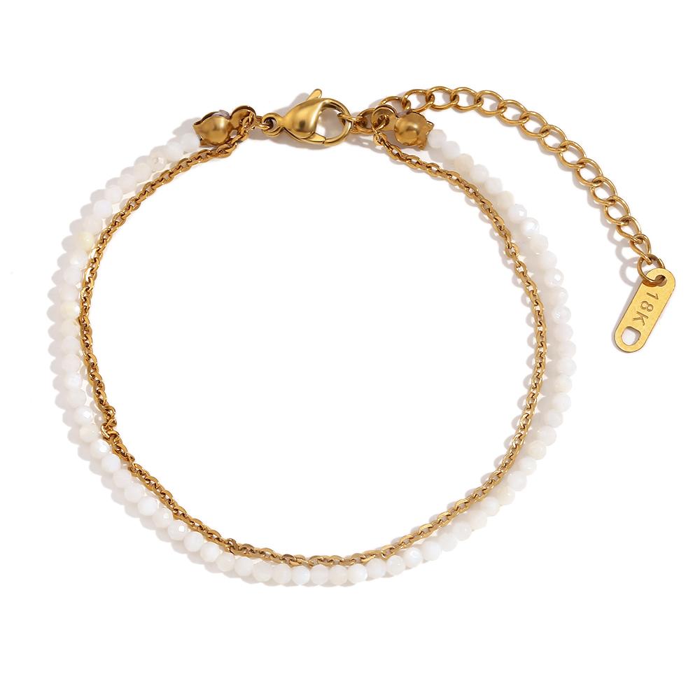 Mamacitaslay 316L Stainless Steel Natural Stone Beaded Thin Chain Bracelet Anklet Waterproof Everyday Jewelry For Women Gift нефритовый