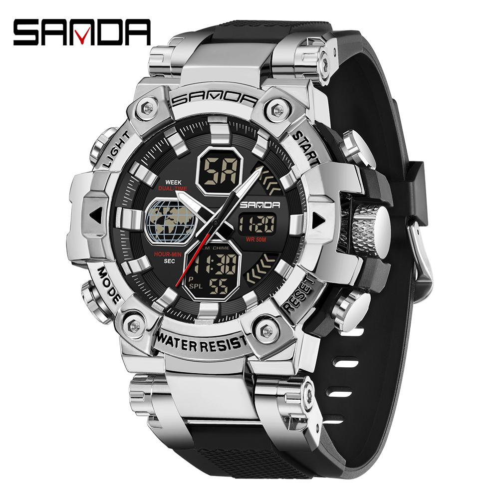 SANDA 3369 Luxury Fashion Men's Electronic Watch Sport Multi Functional Waterproof Night Light Men's Electronic Watch