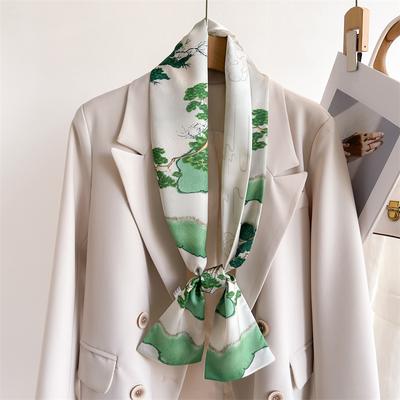 Light Luxury Temperament Double-Layer Scarf Streamer Strap Bag Decoration Suit Scarf Small Long Headband Silk Scarf Women'S Printing Narrow