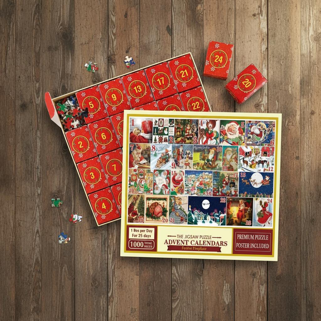 Christmas Puzzle Advent Calendar 2025 1000 Pieces Puzzles 24 Days Christmas Countdown Calendar Gift for Countdown To Christmas