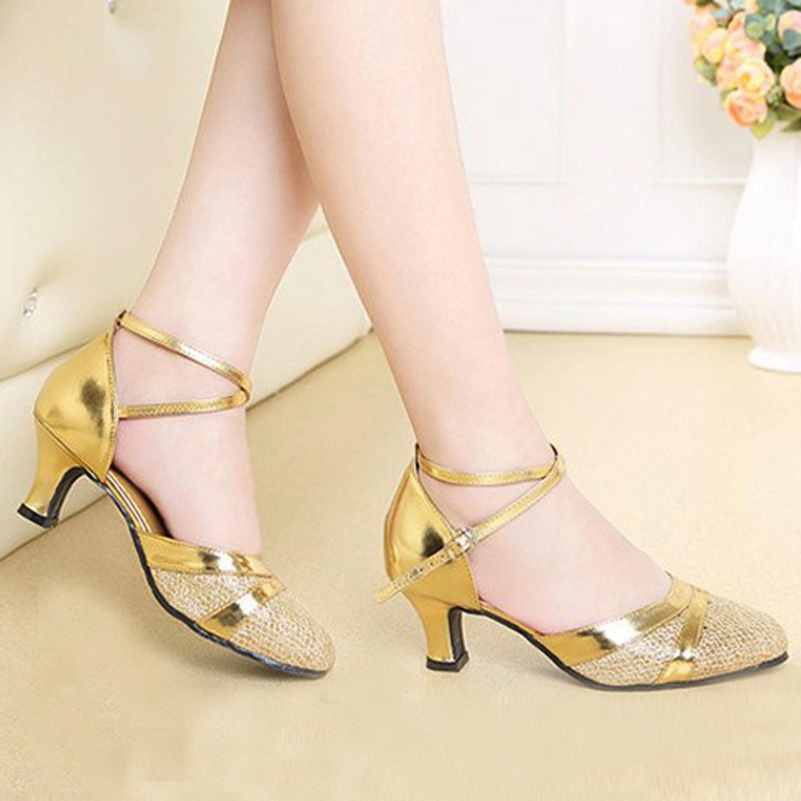 

Женская обувь для бальных танцев, танго, латинских танцев, обувь с блестками, обувь для социальных танцев 36 золотой