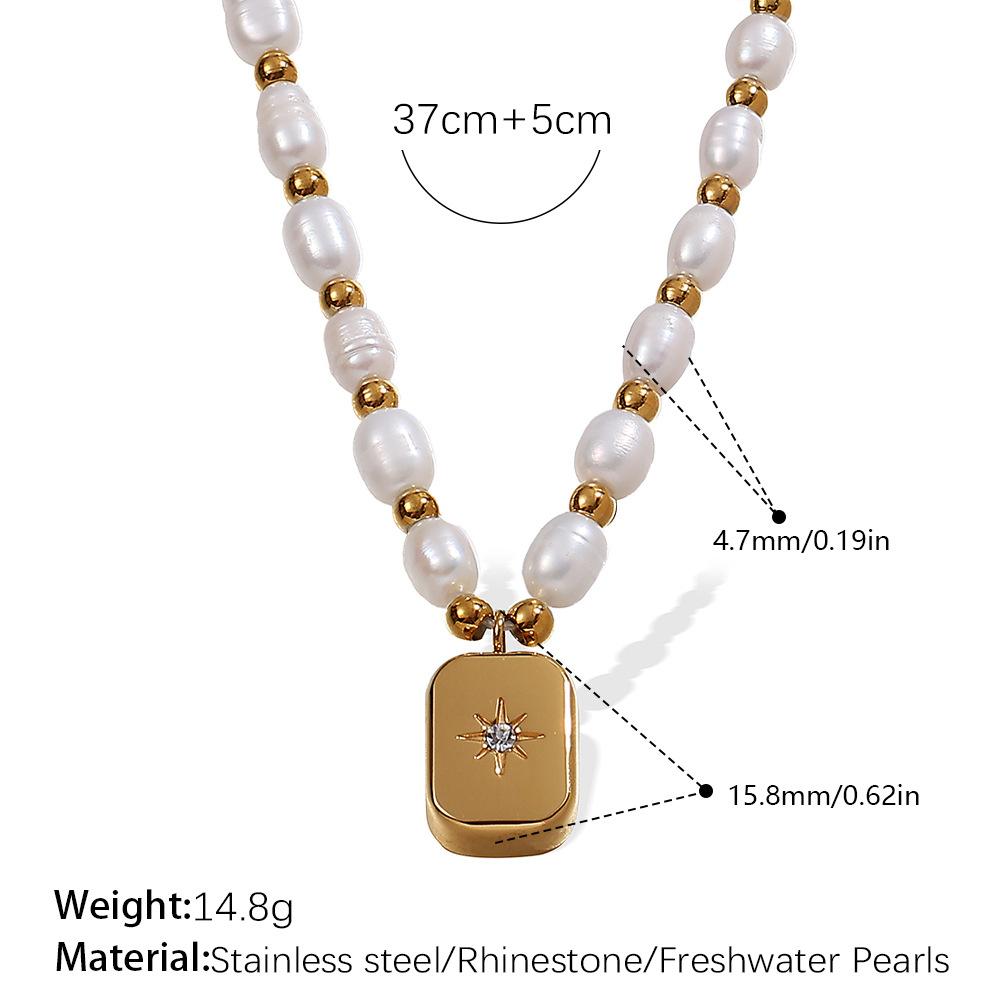 Non-beaded Freshwater Pearl Pendant Necklace Stainless Steel Gold-plated Necklace Light Luxury Jewelry