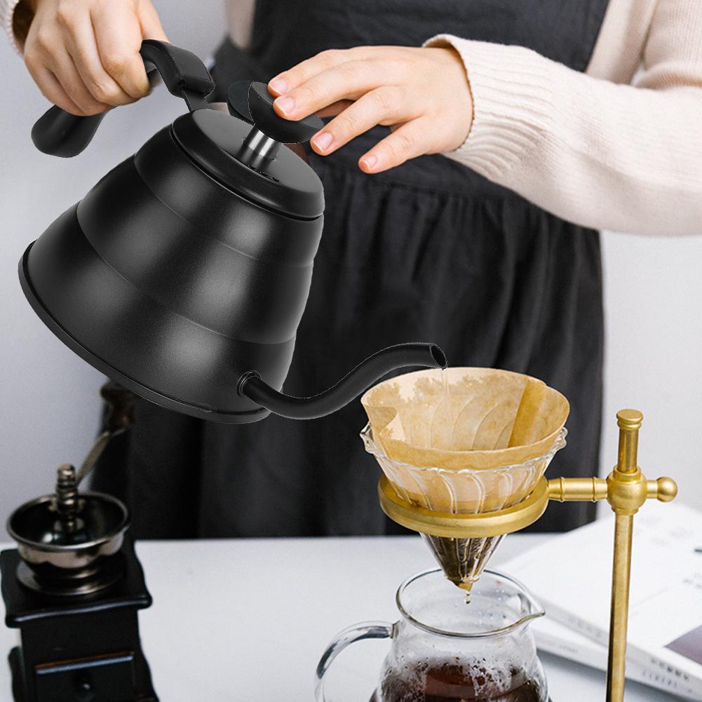 1L Domácí Kuchyň 304 Nerezová Ocel Kávovar Ruční Konvice na Kávu Ruční Konvička na Kávu Černá