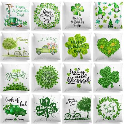 S t. Funda de Almohada Día de San Patricio Trébol de Cuatro Hojas Verde Decoración para el Hogar Almohada Nórdica Día Nacional de Irlanda