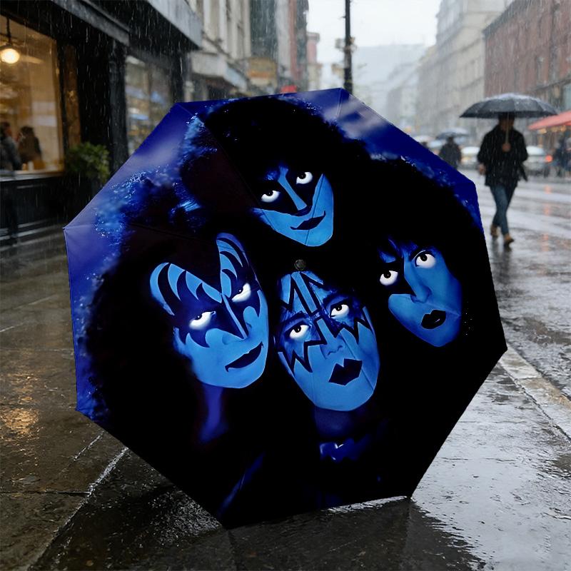 Kiss Band 8 Ribs 3Fold Black Glue Uv Protection Umbrella Sun Protection Rainproof Compact Folding Umbrella For Travel Daily Use C923922
