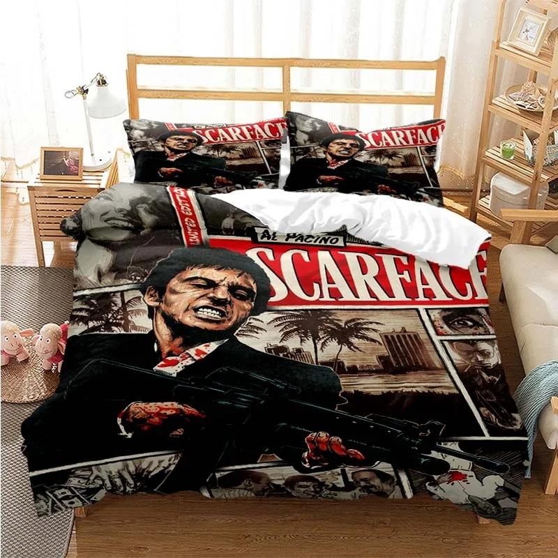 3D Print Tony Montana Scarfaces Bedding Set Soft Comforter Cover With 1/2pcs Pillow Shams For Kids Adults Quilt Cover Microfiber