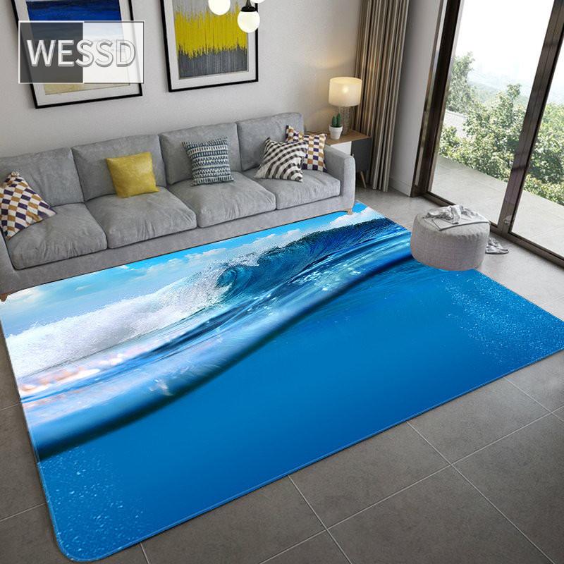Alfombra grande de ola de mar 3D para decoración de sala de estar, alfombra suave antideslizante para baño, alfombra para suelo, alfombra para dormitorio, alfombra de cocina, alfombra para sofá