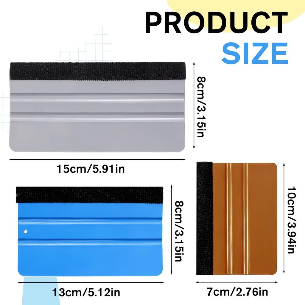 3 Pcs Vinyl Wrap Squeegee of Different Sizes Vinyl Squeegee Felt Squeegees Vinyls Wrap Tool Wallpaper Smoothing Tool for Window Tint Wallpaper Decal