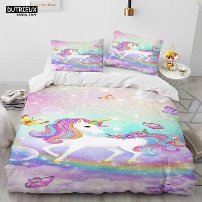 Unicorn Cute Cartoon Comforter Bedding Set,Duvet Cover Bed Set Quilt Cover Pillowcase,Queen Bedding Set For Child Boy Girl Gift