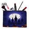 Printed Canvas Organizer Storage Bag, with Halloween Witch Castle Print, Large Wear-Resistant Makeup Pouch Capacity Cosmetic Organizer, for Travel And