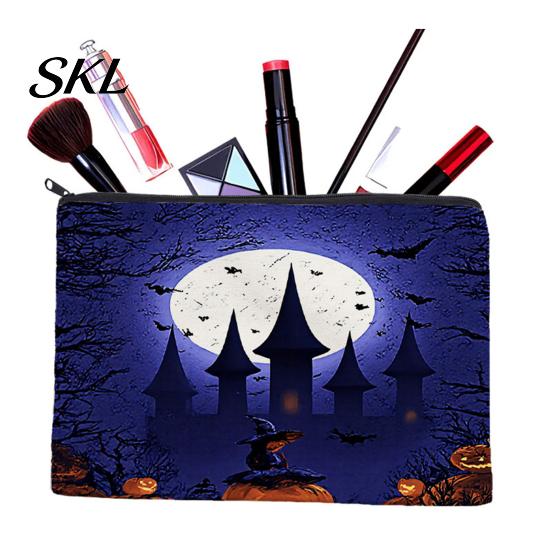 Printed Canvas Organizer Storage Bag, with Halloween Witch Castle Print, Large Wear-Resistant Makeup Pouch Capacity Cosmetic Organizer, for Travel And