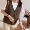 Korean Style Women's V - Neck Knit Vest with Pockets - In Stock, Loose and Lazy - Style Sleeveless Sweater Vest for Autumn and Winter