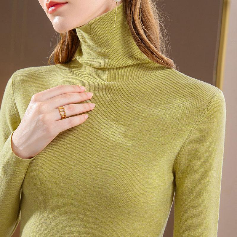 Turtleneck Knitted Bottoming Shirt Women's New Women's Clothing Solid Color Elastic Pullover Sweater Warm Inner Top