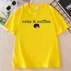 Cats and Coffee Lover Tee Unisex Funny Black Cat Tshirt Casual Round Neck Printed Graphic Tee Summer Cotton Shortsleeve Tee